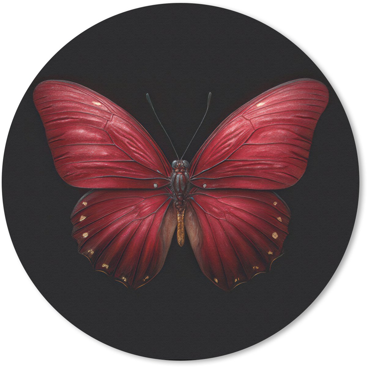 Muismat rond 30x30 cm - Mousepad Vlinder - Rood - Minimalistisch - Ronde muismatten