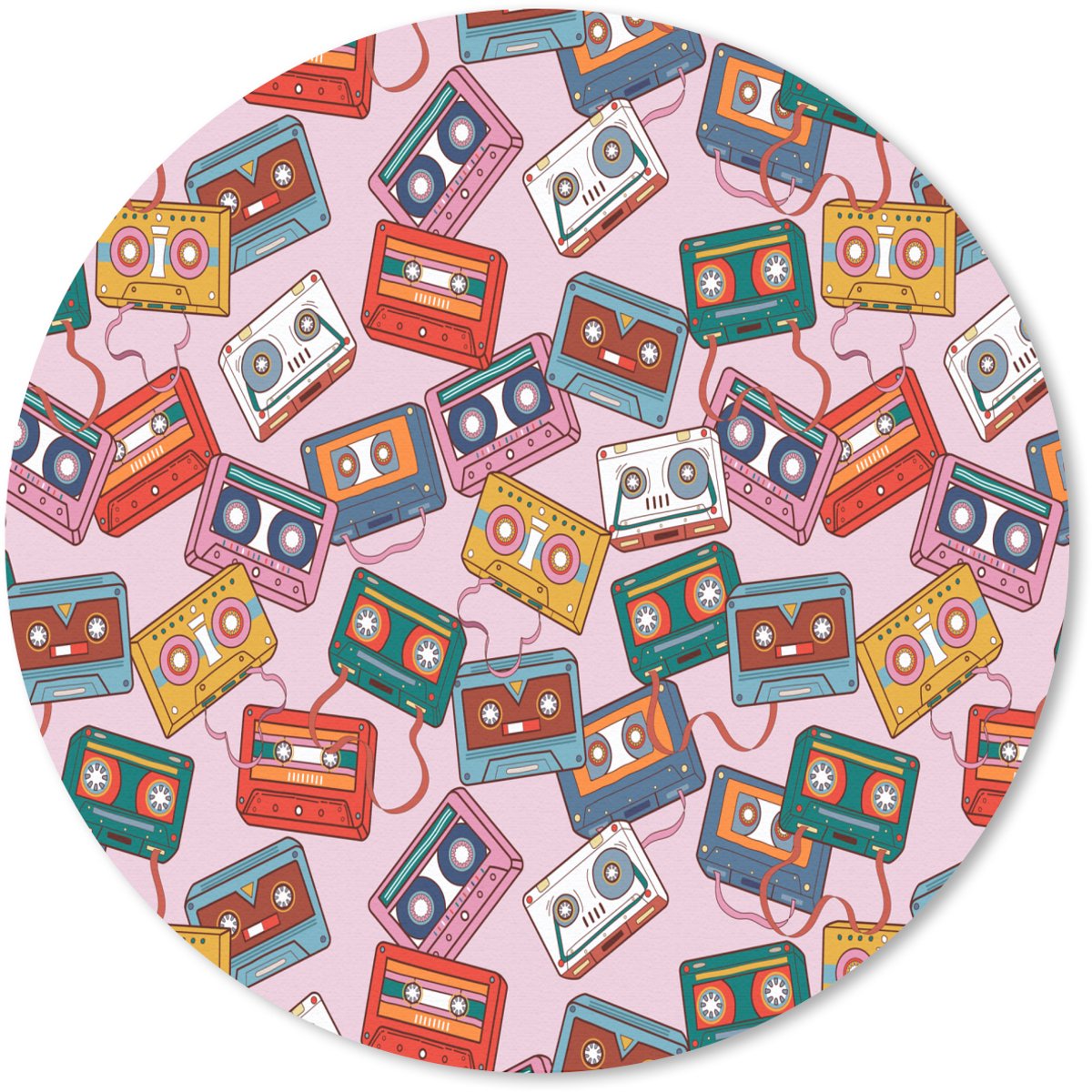 Muismat rond 30x30 cm - Mousepad Cassette - Patroon - Roze - Ronde muismatten