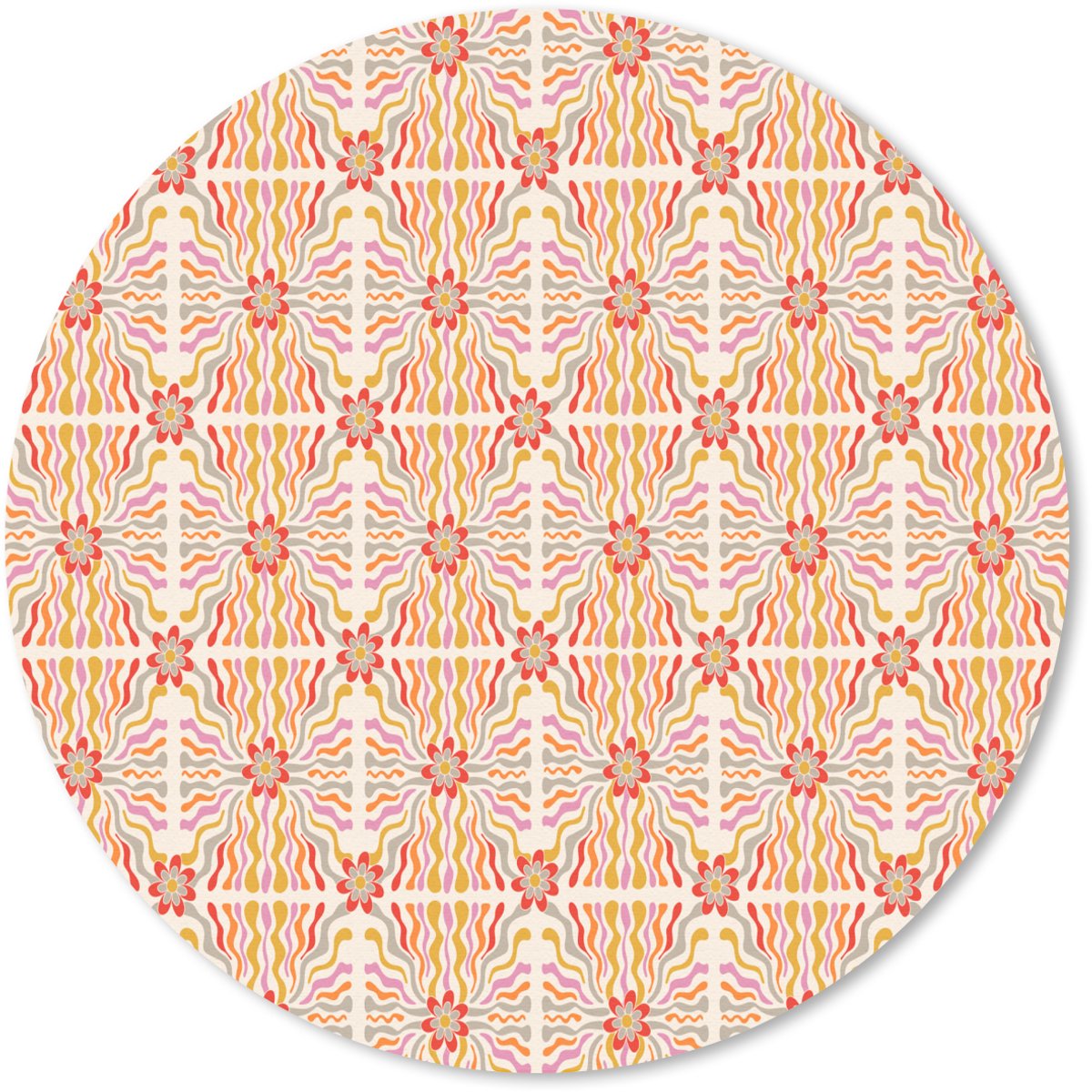 Muismat rond 40x40 cm - Mousepad Patroon - Retro - Kleur - Ronde muismatten