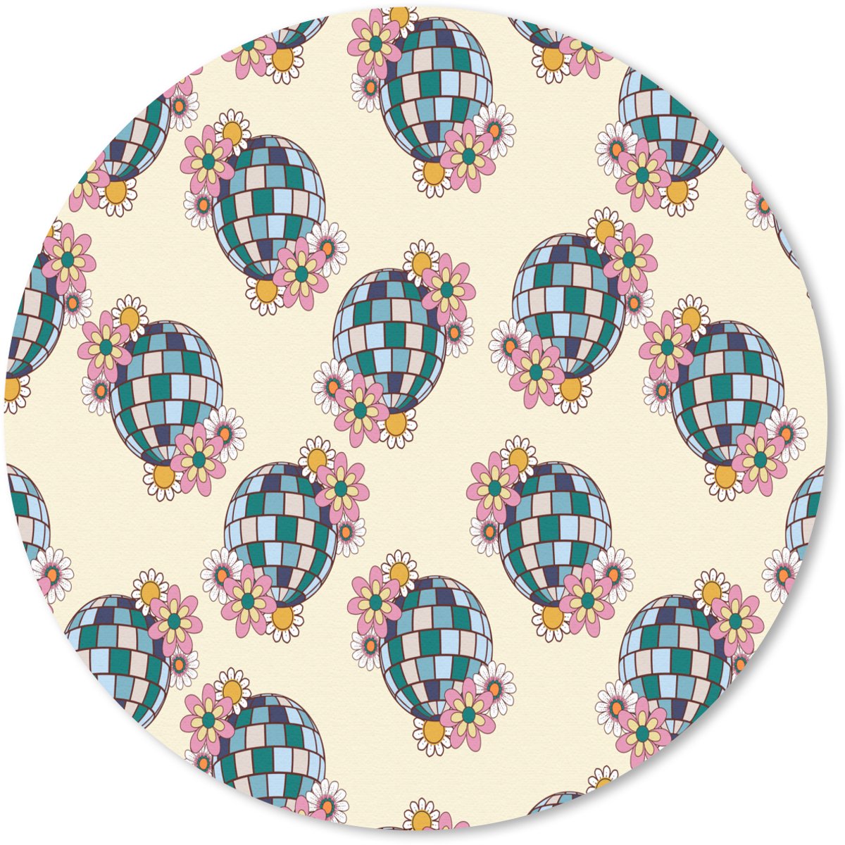 Muismat rond 20x20 cm - Mousepad Retro - Disco - Bloemen - Discobal - Ronde muismatten