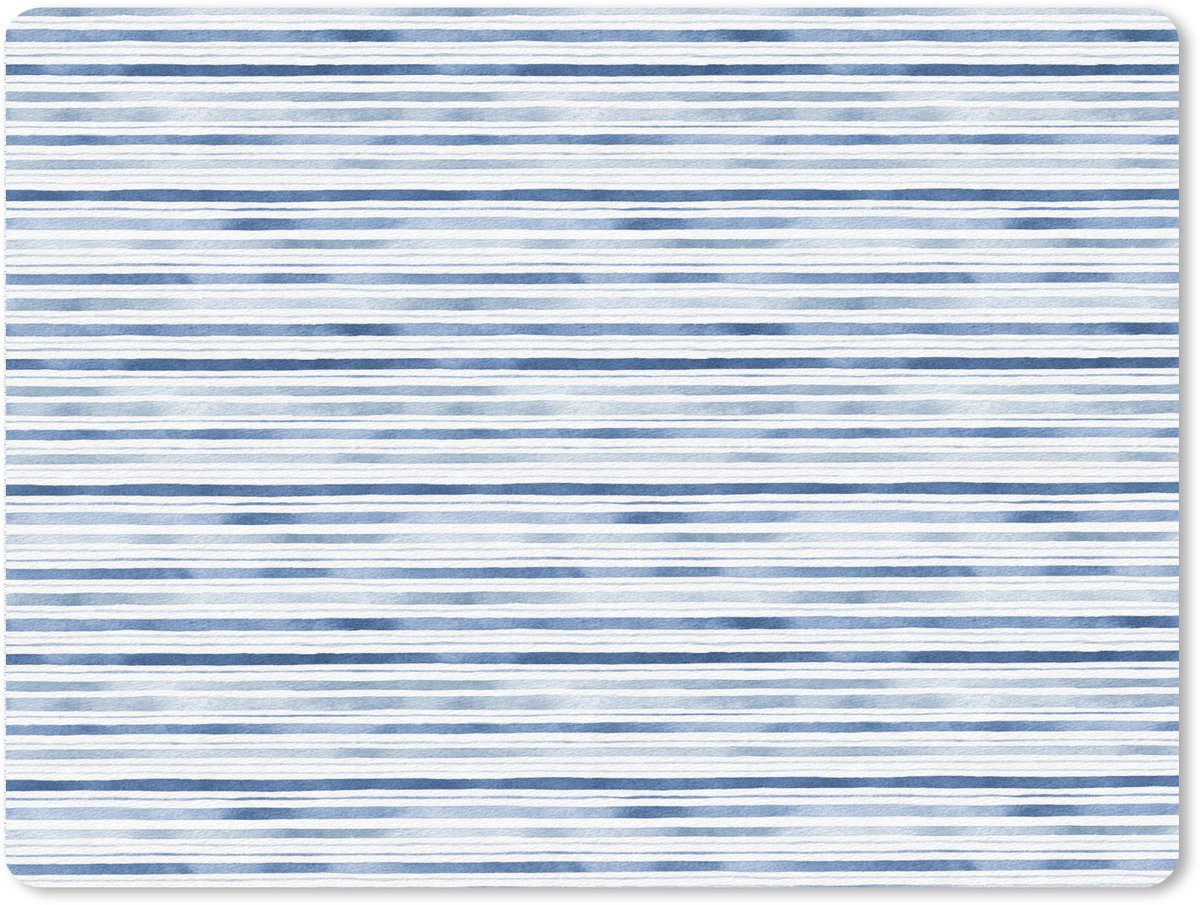 Muismat XXL 80x60 cm - Bureau onderlegger - Bureau mat Strepen - Patroon - Blauw - Wit - Bureaumat - Gaming mousepad xl - Bureaulegger groot - Computer deskmat