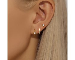 foto van Sparkle Oorbellen Set | 18k Verguld Oorbellen Set met Zirkonia Stenen | 925 Streling Zilver | Dames Sieraden | 3 stuks