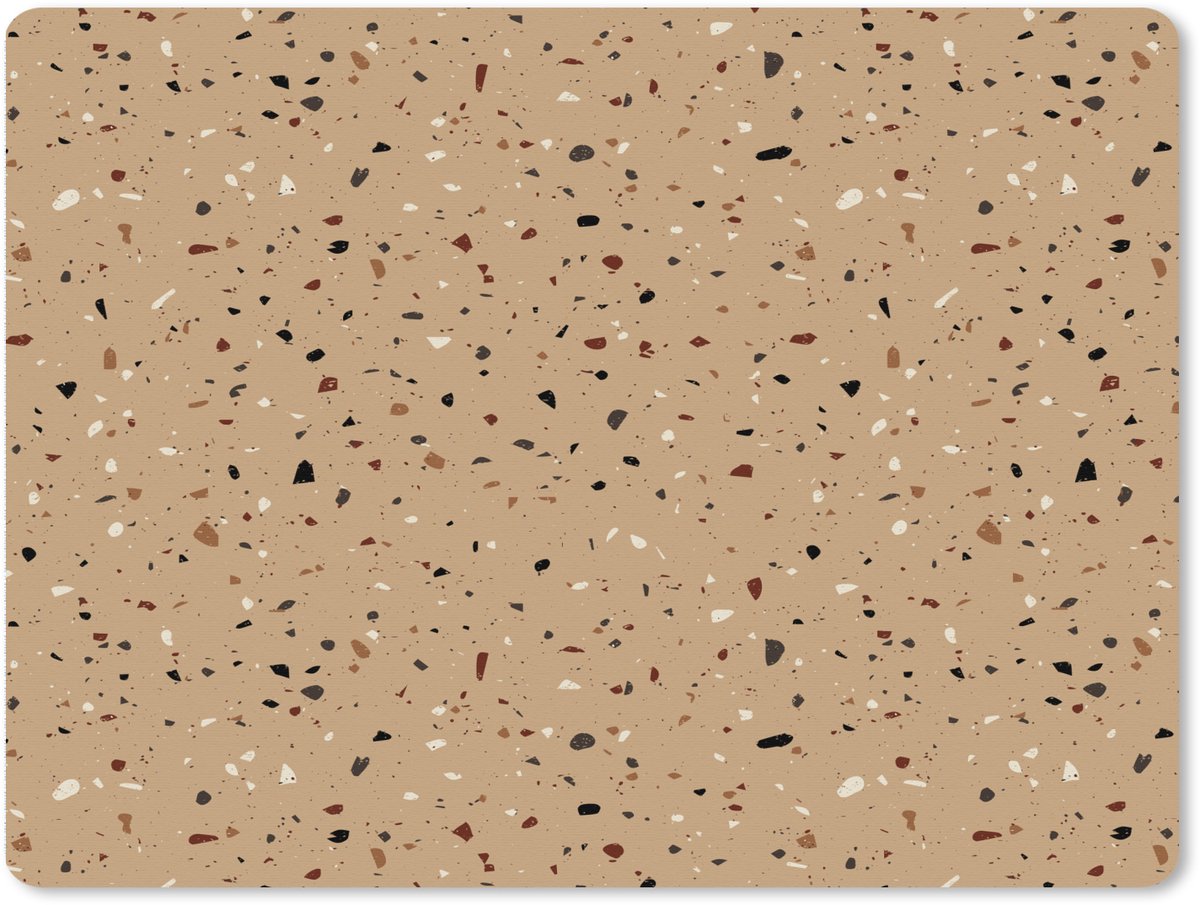 Muismat XXL 80x60 cm - Bureau onderlegger - Bureau mat Terrazzo - Patroon - Beige - Bureaumat - Gaming mousepad xl - Bureaulegger groot - Computer deskmat