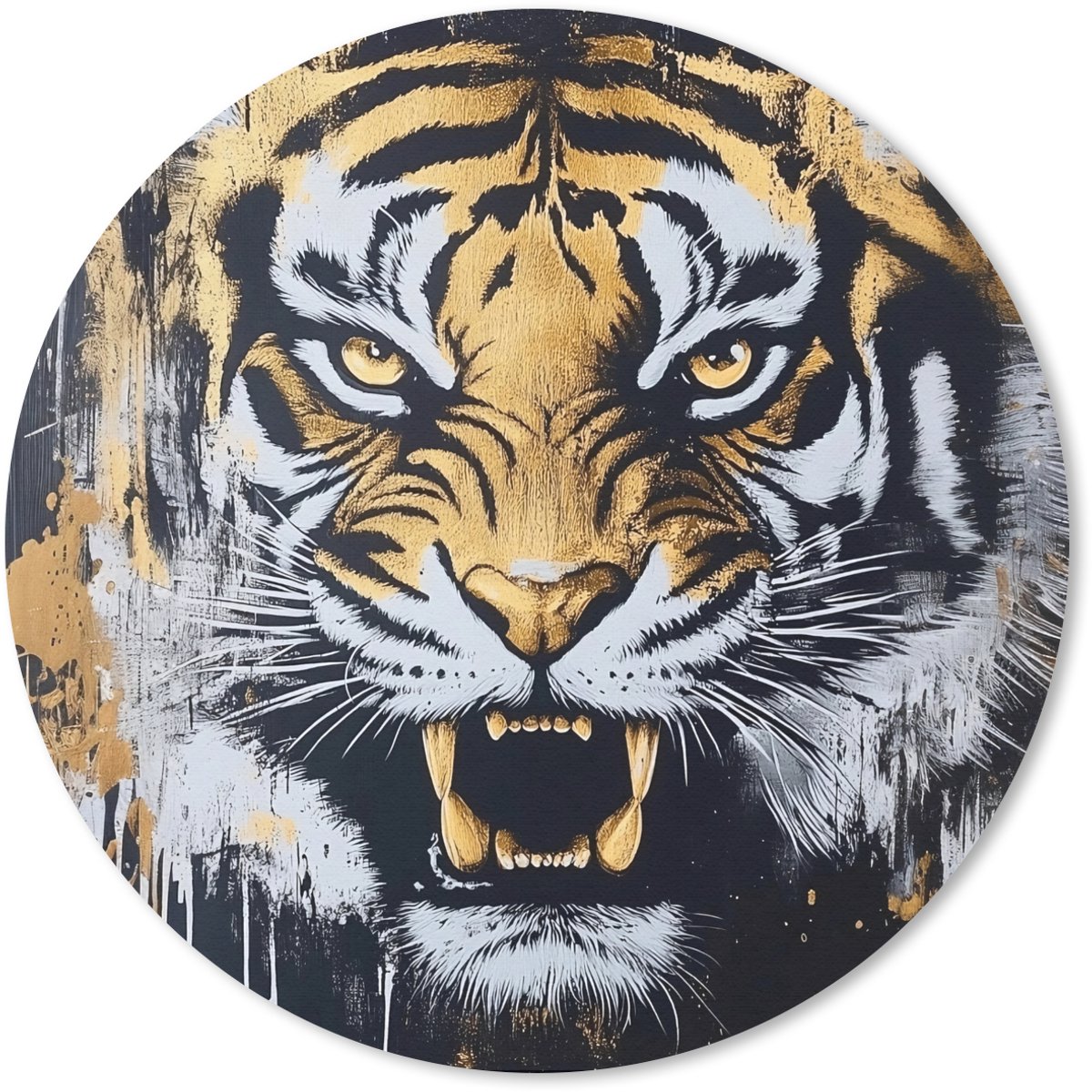 Muismat rond 20x20 cm - Mousepad Tijger - Verfspatten - Goud - Ronde muismatten
