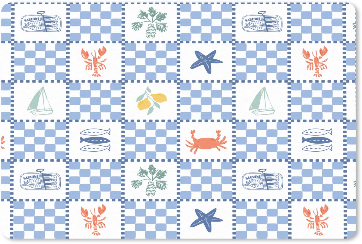 Muismat XXL 120x80 cm - Bureau onderlegger - Bureau mat Zee - Sfeer- Mozaïek - Blauw - Bureaumat - Gaming mousepad xl - Bureaulegger groot - Computer deskmat