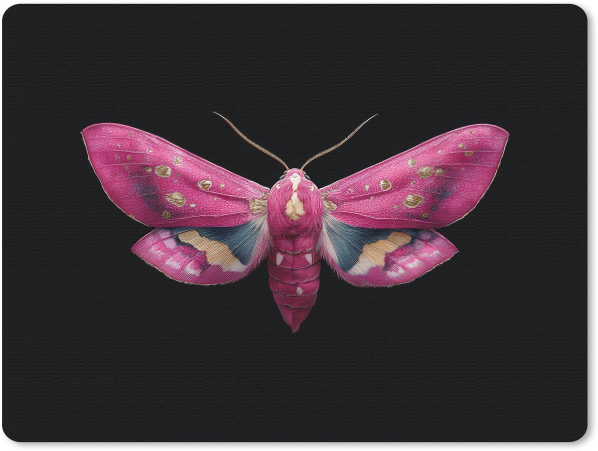 Muismat 23x19 cm - Mousepad Vlinder - Roze - Nachtvlinder - Muismatten