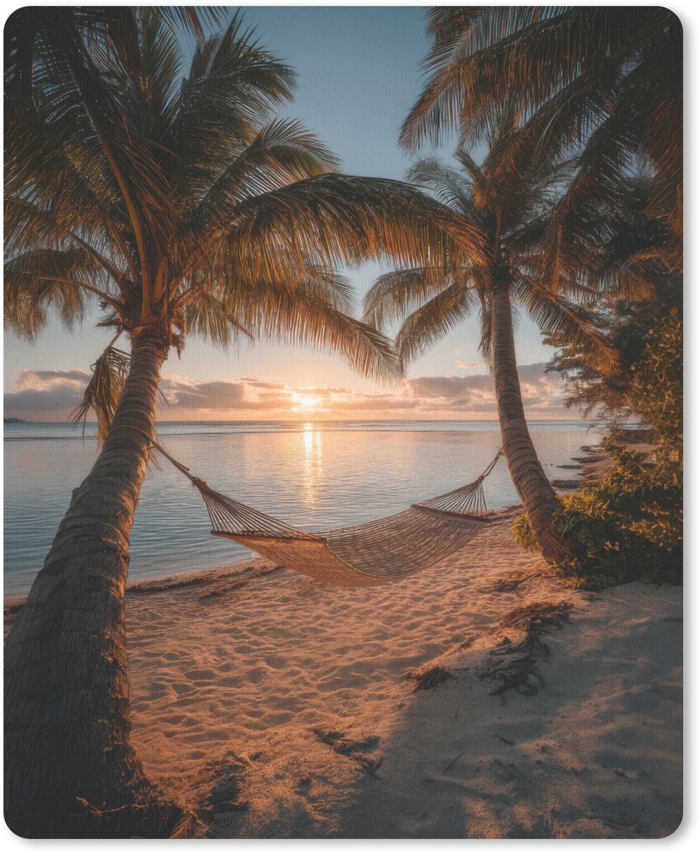 Muismat 19x23 cm - Mousepad Palmbomen - Hangmat - Strand - Zonsondergang - Muismatten