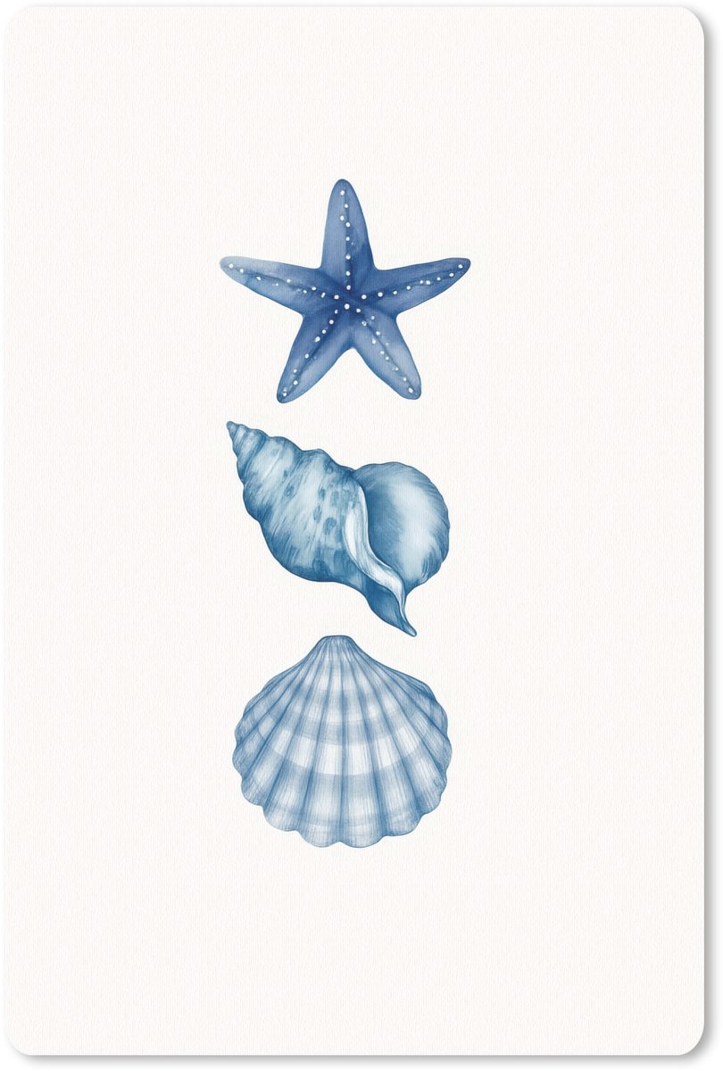 Muismat 18x27 cm - Mousepad Zeester - Schelpen - Blauw - Muismatten