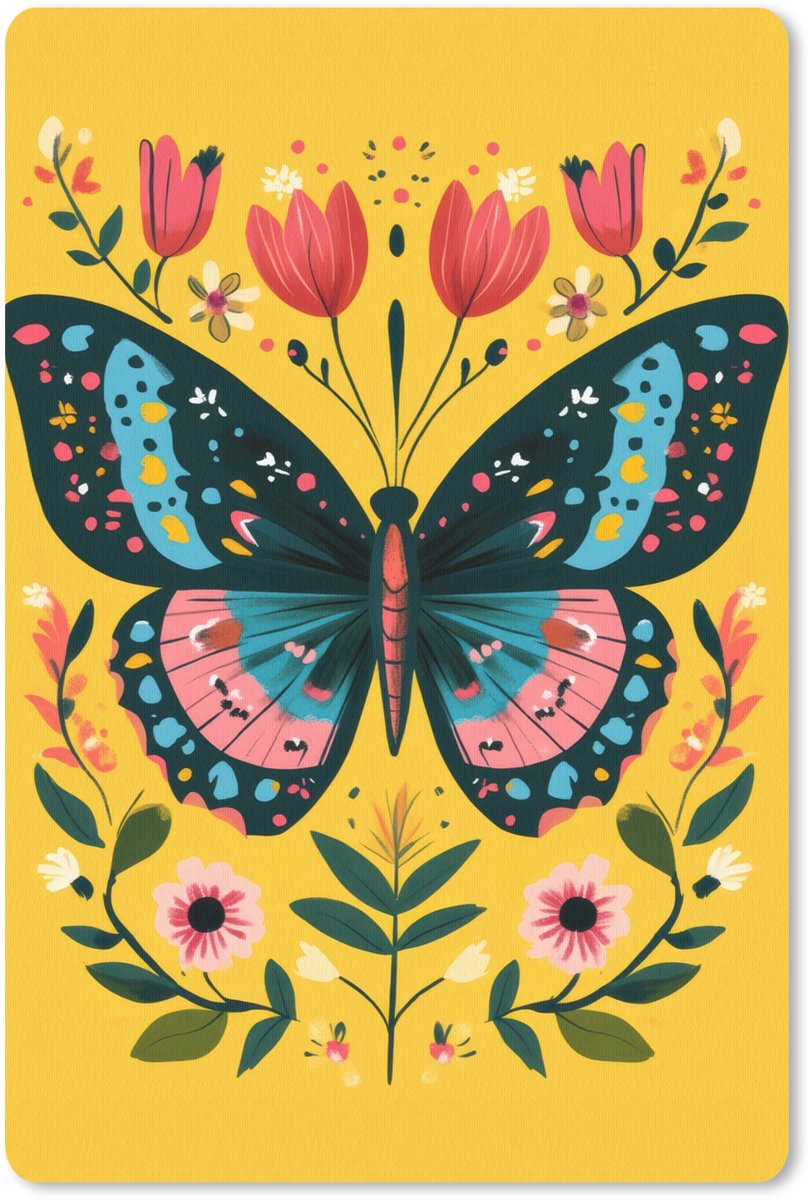 Muismat 18x27 cm - Mousepad Bloemen - Kleurrijk - Vlinder - Sierlijk - Muismatten