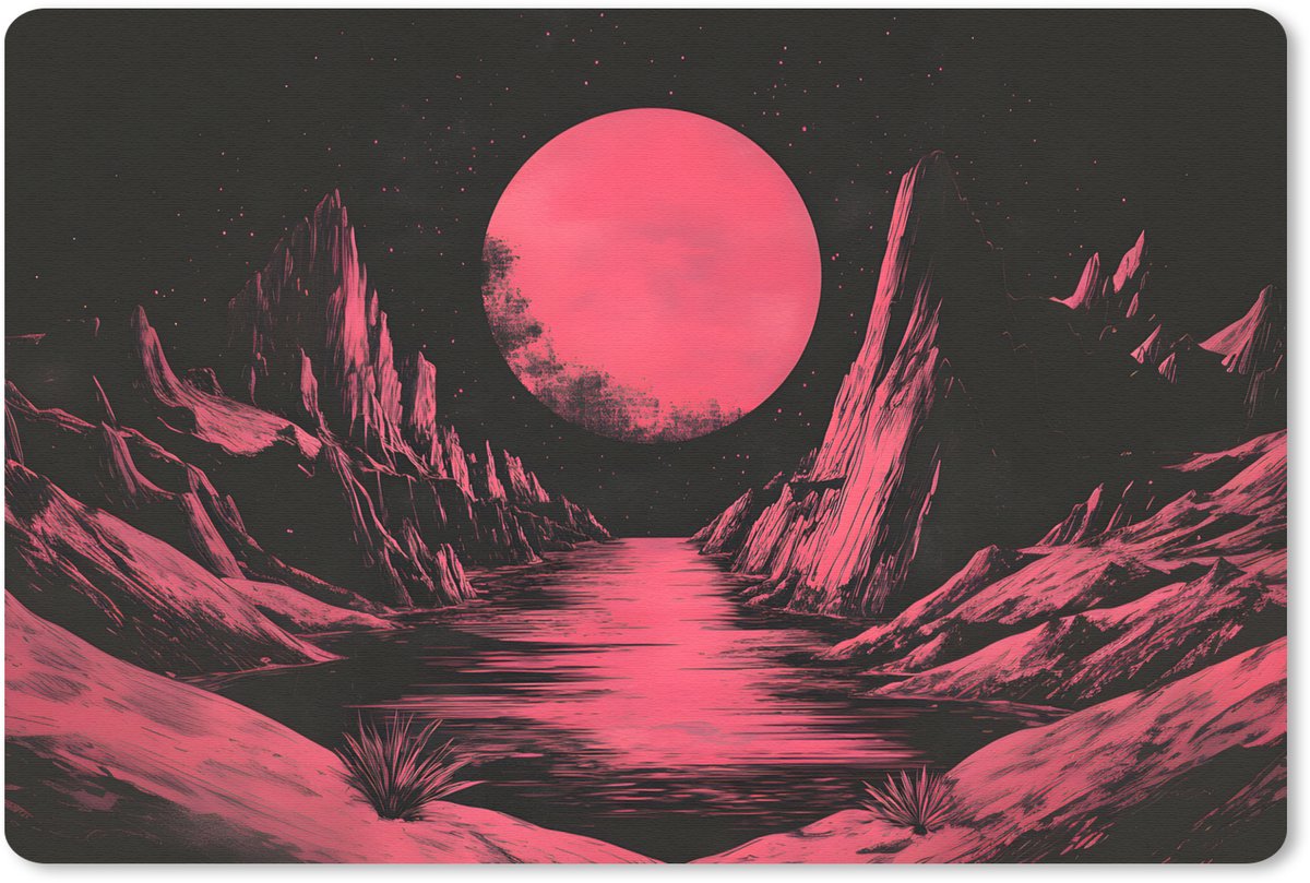 Muismat 27x18 cm - Mousepad Maan - Felroze - Bergen - Rivier - Muismatten