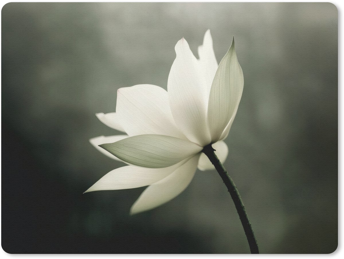Muismat 23x19 cm - Mousepad Wit - Lotus - Donker - Bloem - Muismatten