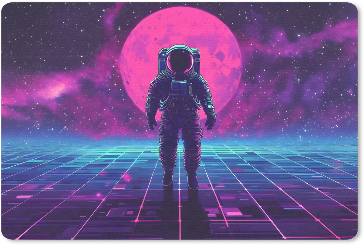 Muismat 27x18 cm - Mousepad Astronaut - Maan - Roze - Sterrennevels - Muismatten