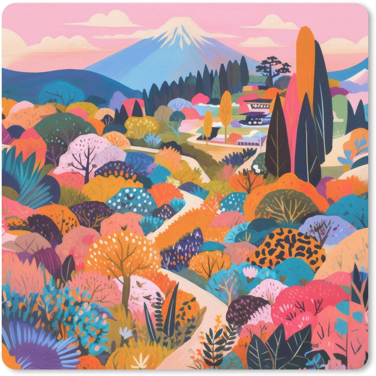 Muismat 30x30 cm - Mousepad Witte bergtop - Modern - Kleurrijk - Muismatten