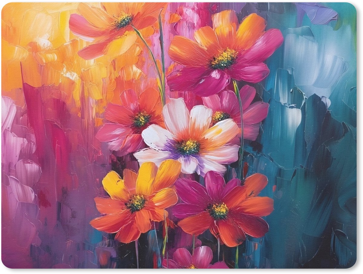 Muismat 23x19 cm - Mousepad Felle bloemen - Dynamisch - Levendig - Muismatten