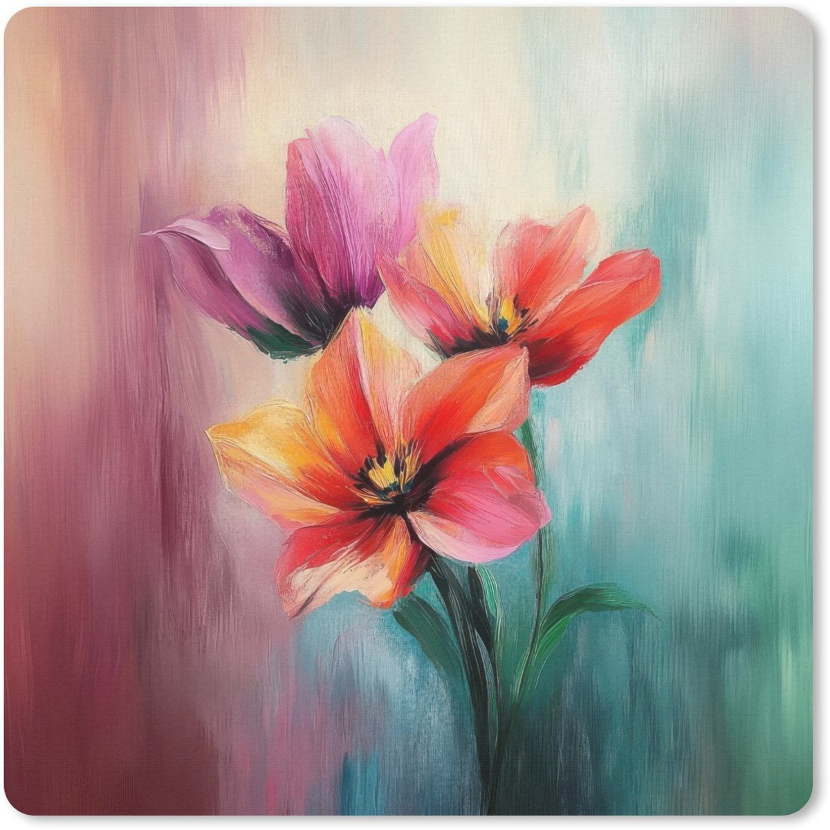 Muismat 20x20 cm - Mousepad Tulpen - Lichtreflecties - Kleurverloop - Muismatten