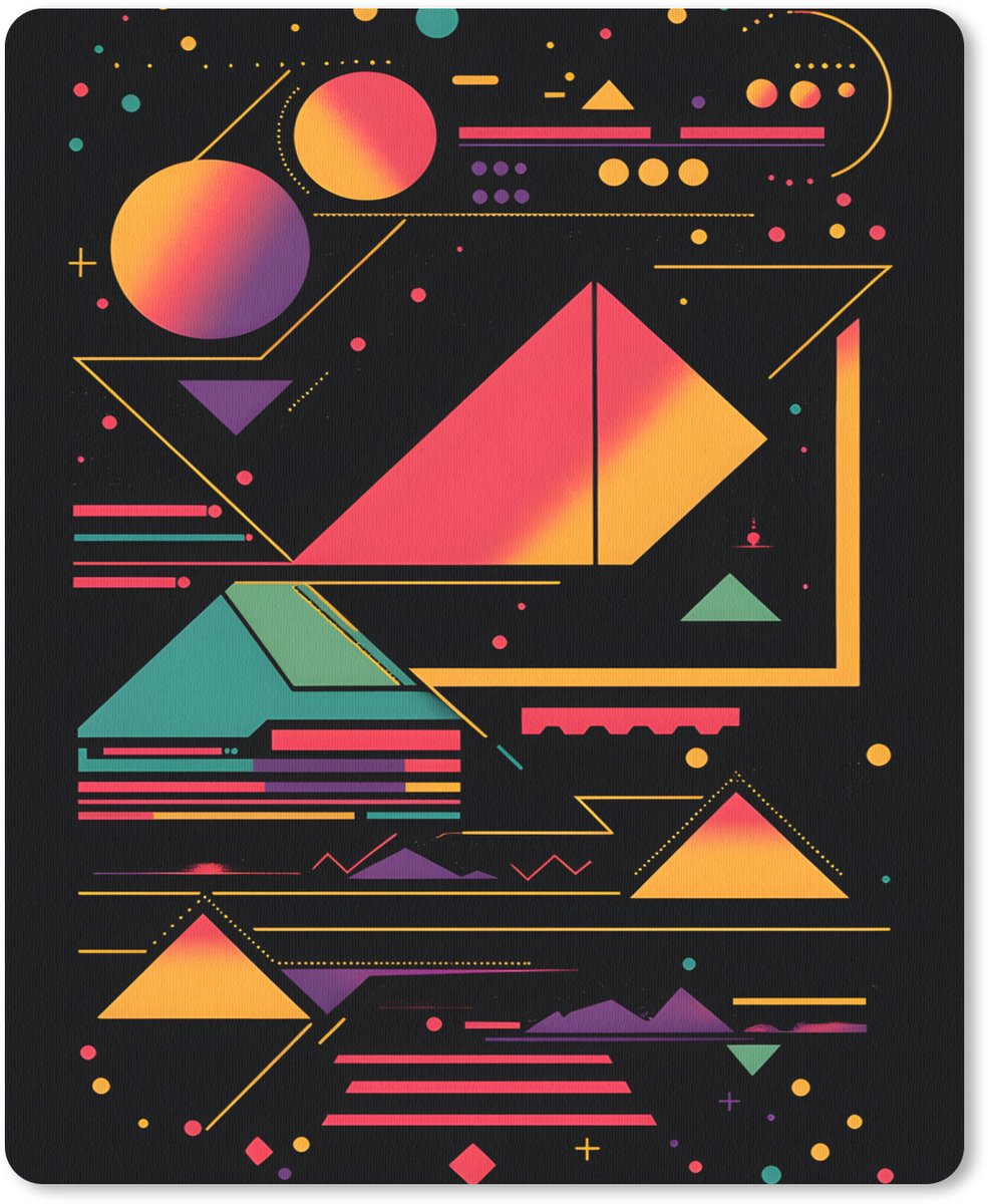 Muismat 19x23 cm - Mousepad Piramides - Cirkels - Neonkleuren - Geometrisch - Muismatten