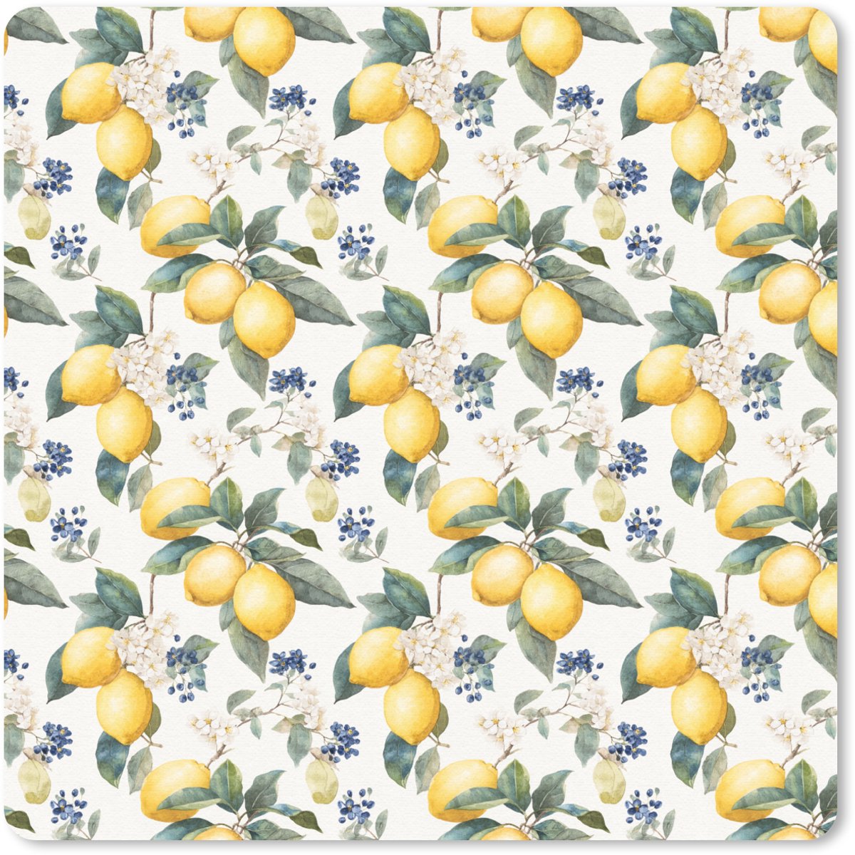 Muismat 20x20 cm - Mousepad Frans - Citroen - Citrus - Bloesem - Geel - Groen - Blauw - Muismatten