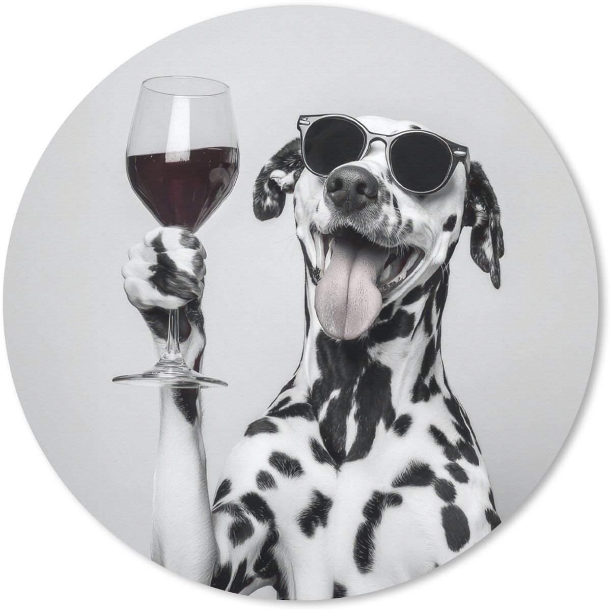 Muismat rond 20x20 cm - Mousepad Zonnebril - Dalmatiër - Wijnglas - Tong - Ronde muismatten