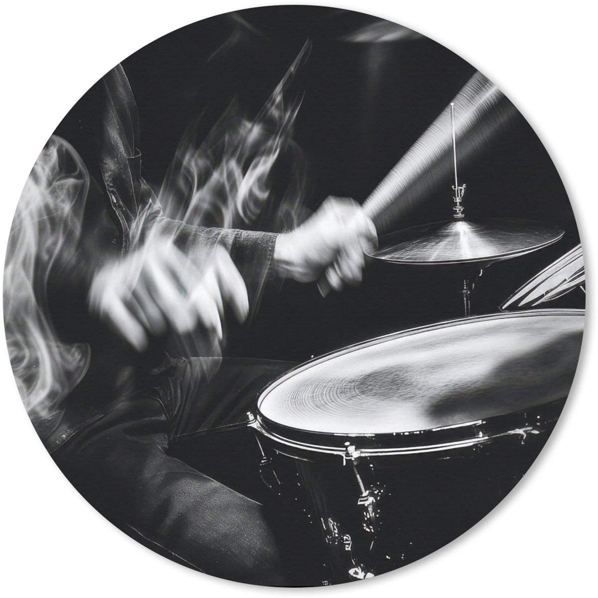 Muismat rond 40x40 cm - Mousepad Drummer - Zwart - Drumstel - Ronde muismatten
