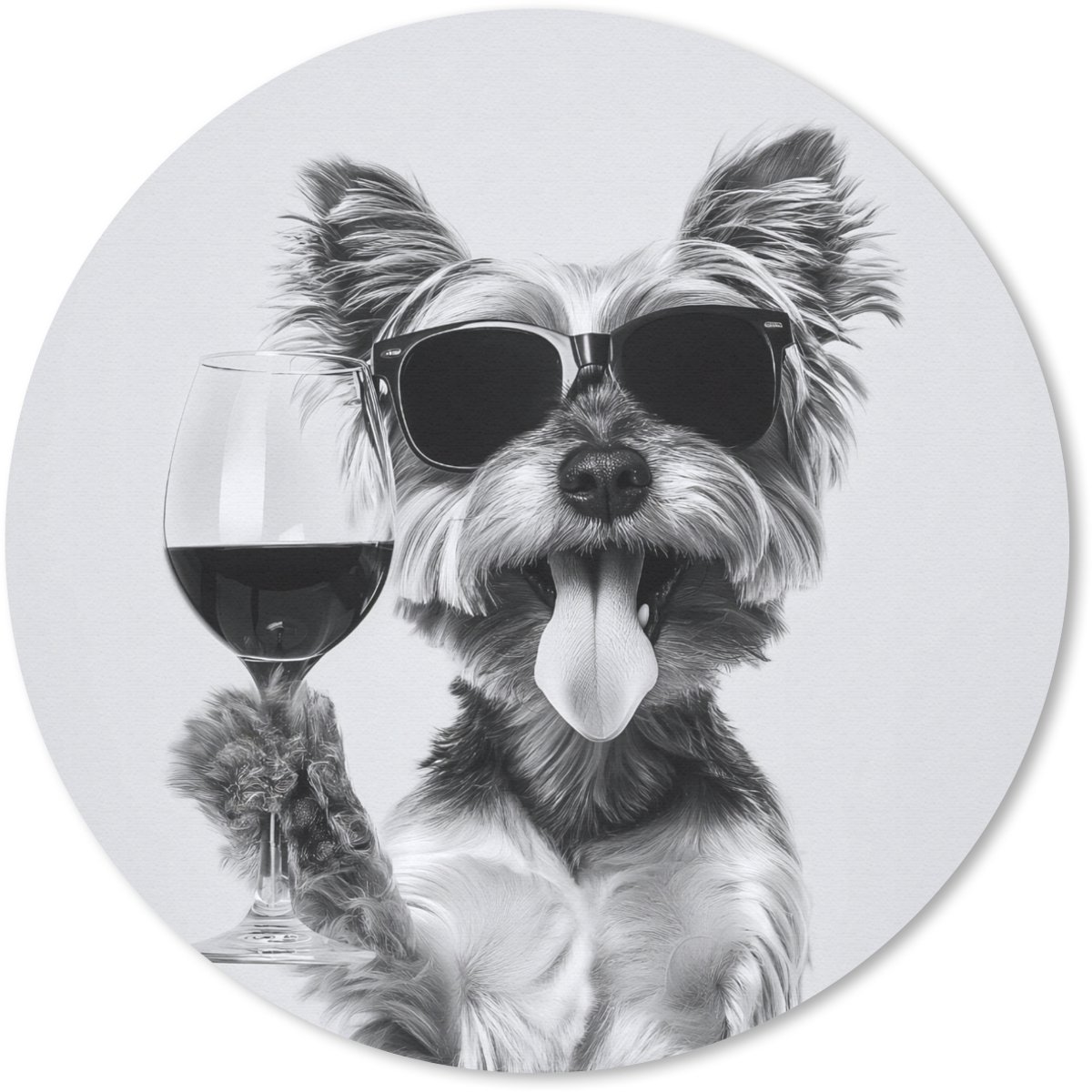 Muismat rond 40x40 cm - Mousepad Hondje - Wijnglas - Zonnebril - Enthousiast - Ronde muismatten
