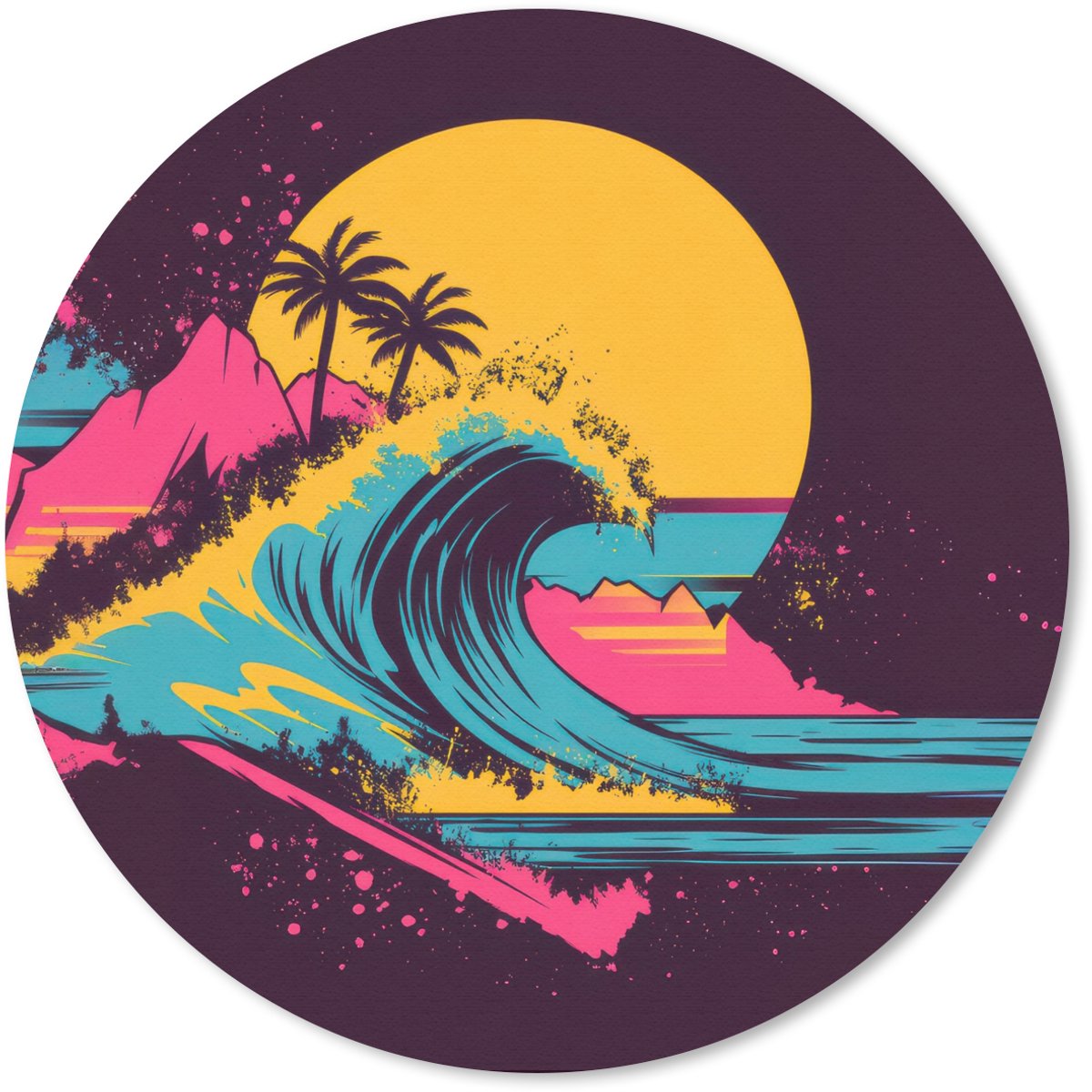 Muismat rond 40x40 cm - Mousepad Golf - Kleurrijk - Zon - Palmbomen - Ronde muismatten
