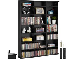 tectake® CD/DVD/Blu-ray kast - Boekenkast - 18 flexibel verstelbare planken - Houten mediakast met kantelbeveiliging - Plankstandaard - Afmeting (LxDxH) 105,5 x 19 x 136,5 cm - Zwart