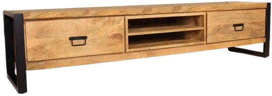 Tv meubel lichtbruin mangohout 200cm Avelyn tv kast duurzaam mango massief hout tv-meubel