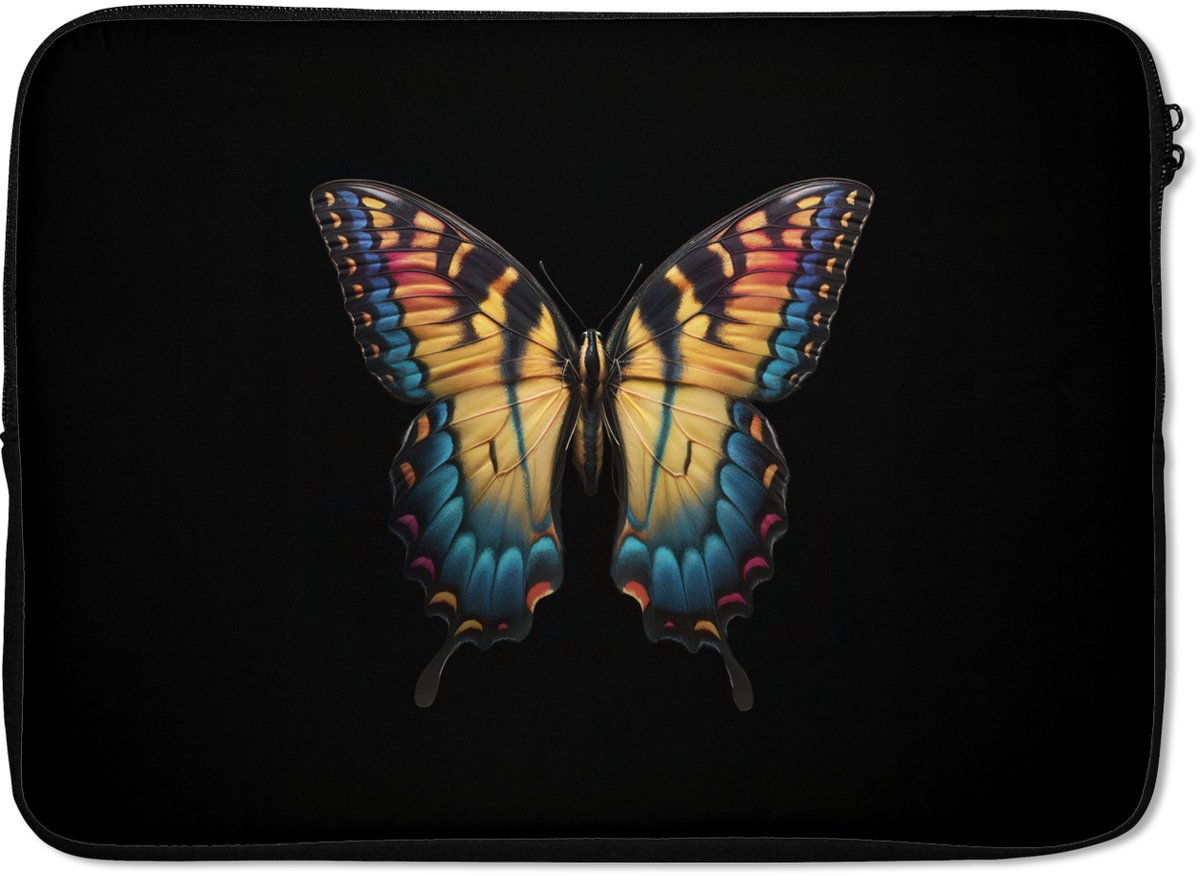 Laptophoes 14 inch - Vlinder - Kleurrijk - Speels - Laptop sleeve - Binnenmaat 33x23 cm - Zwarte achterkant