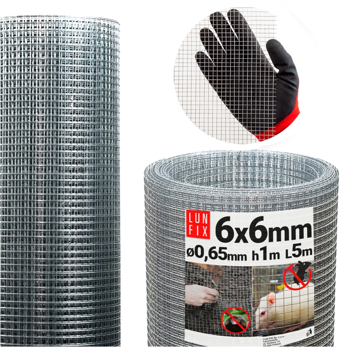 LUN FIX - Knaagdiergaas 100cm 6x6 fi 0,65mm gelast verzinkt - 5m