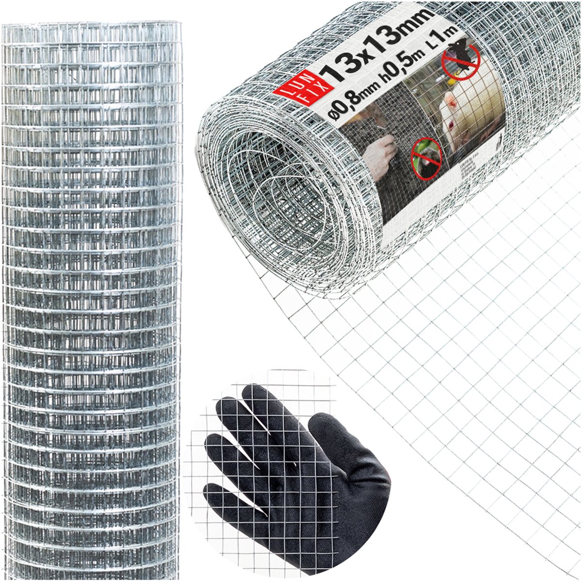 LUN FIX - Knaagdiergaas 50cm 13x13 fi 0,8 gelast verzinkt - 1m