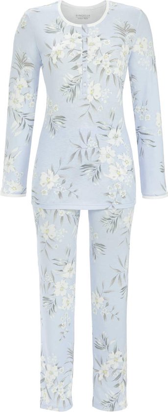 Warme blauwe pyjama bloemen - Blauw - Maat - 50