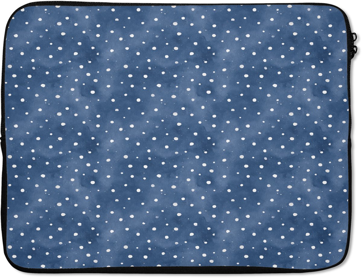 Laptophoes 17 inch - Frans - Citroen - Stippen - Wit - Blauw - Laptop sleeve - Binnenmaat 41x28 cm - Zwarte achterkant