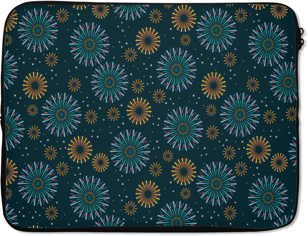 Laptophoes 15.6 inch - Blauw - Patroon - Retro - Laptop sleeve - Binnenmaat 37x26 cm - Zwarte achterkant