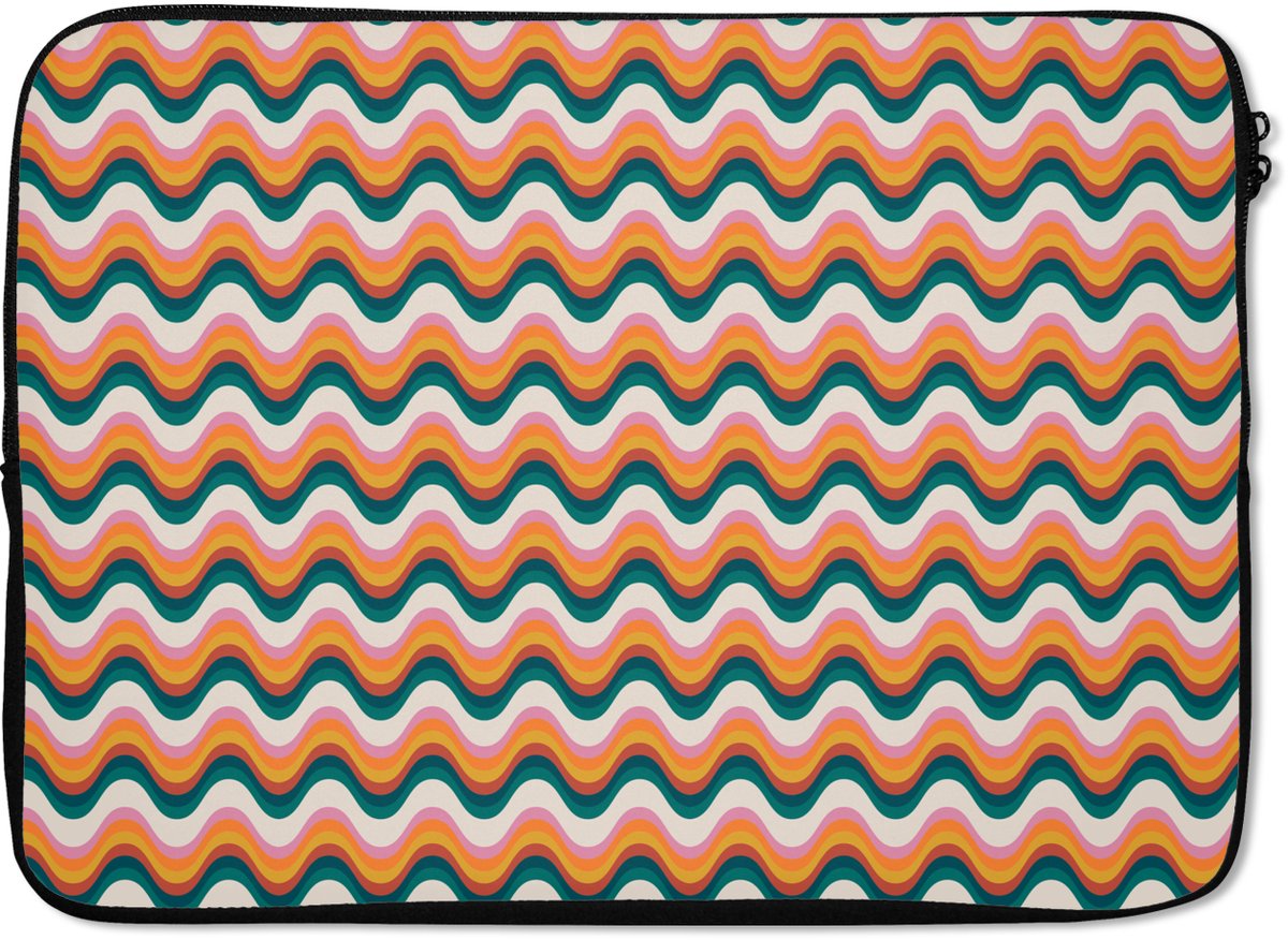 Laptophoes 13 inch - Retro - Disco - Golven - Kleur - Laptop sleeve - Binnenmaat 32x22,5 cm - Zwarte achterkant