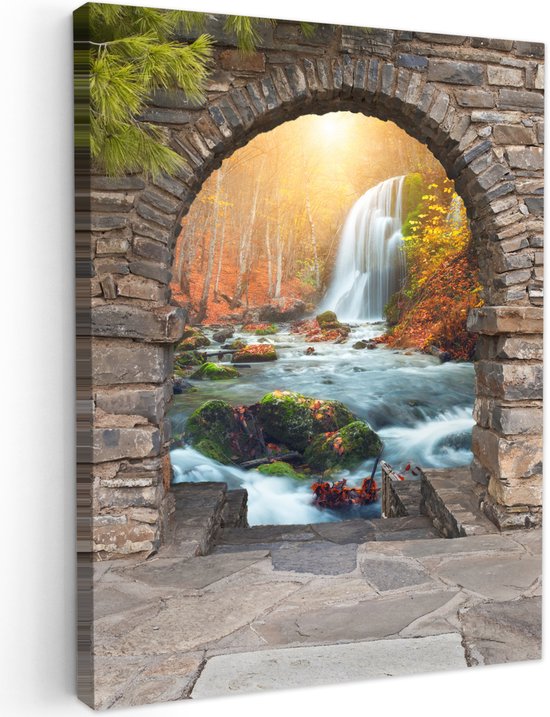 Tableau de jardin extérieur 50x70 cm - Décoration de jardin - Vue - Cascade - Automne - Paysage - Affiche de jardin sur toile - Décoration murale de Jardin - Décoration de tableau extérieur - Décoration de clôture - Toile extérieure