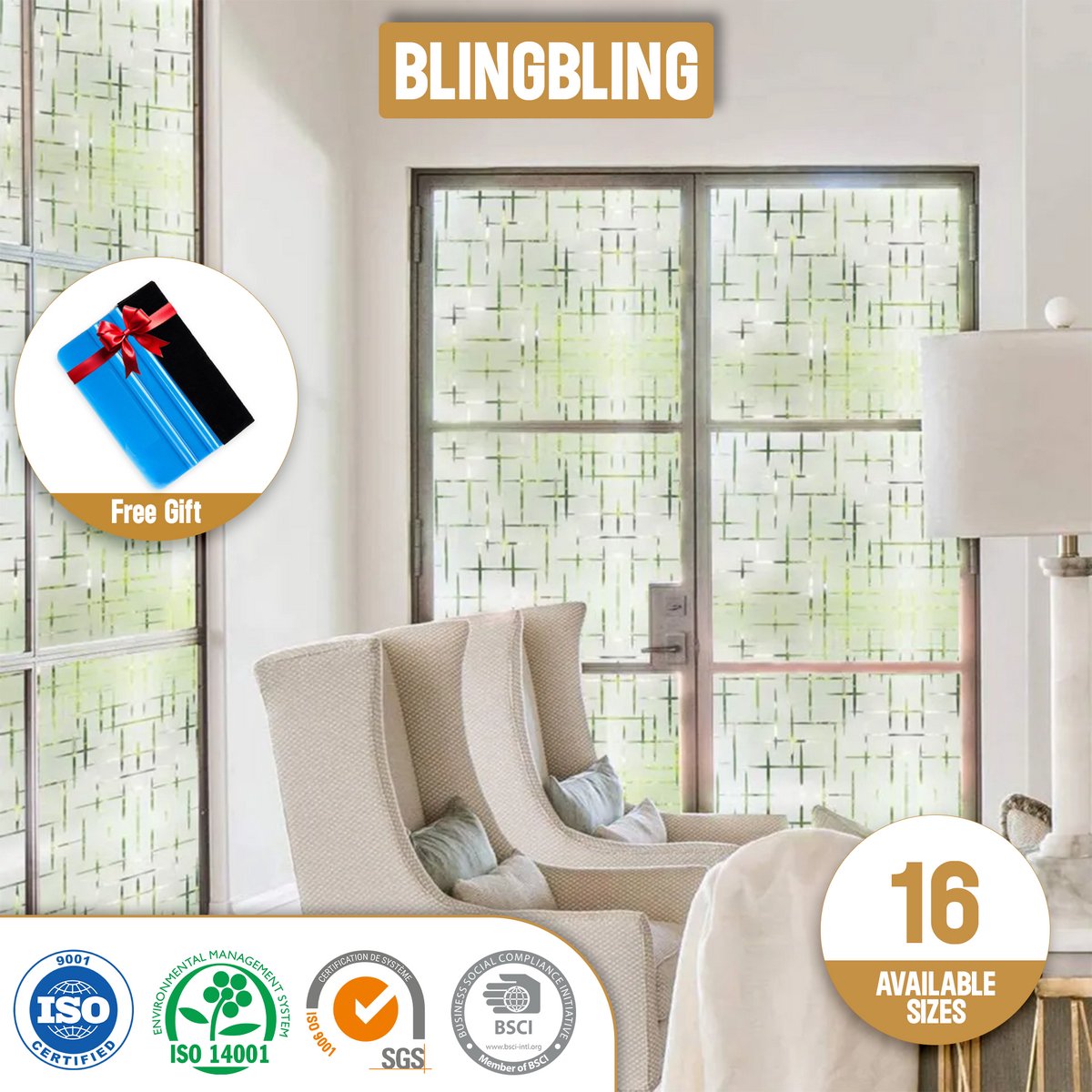 ZIA S & CO ZIA’S & CO-Raamfolie HR++90x300cm-Zonwerend & Isolerend-Anti inkijk-Statisch-Blingbling-Inclusief Rakel