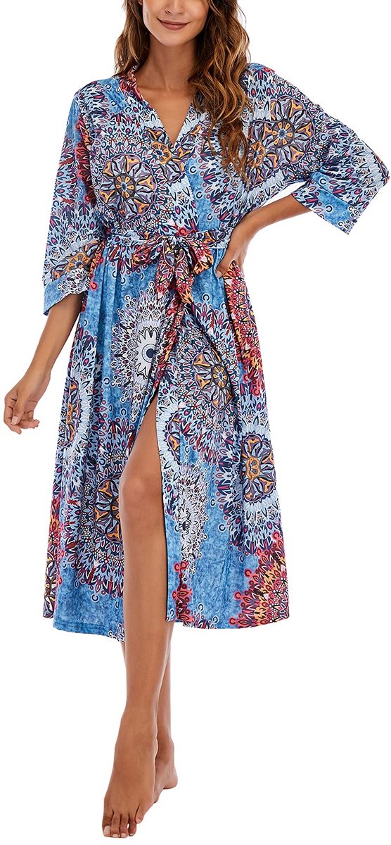 Dames Morgenmantel - Lichtgewicht Kimono Stijl met 3/4 mouwen en V-hals - Voor Nachtkleding en Ontspanning - XL