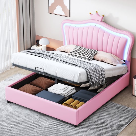 Kinderbed, gestoffeerd bed, 140 x 200 cm, met houten lattenbodem en rugleuning, tienerbed, tweepersoonsbed met rond hoofdeinde, huidvriendelijk fluweel, voor kinderen en jongeren, (zonder matras