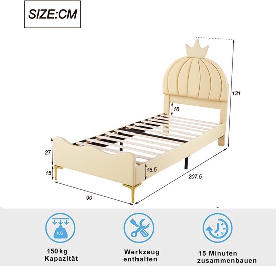 Fluweel gestoffeerd bed 90 x 200 cm met 4 lades - bloemvormig