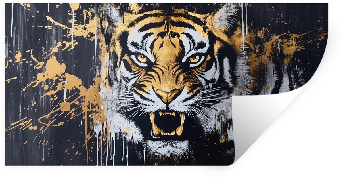 Muurstickers - Sticker Folie - Tijger - Verfspatten - Goud - 40x20 cm - Plakfolie - Muurst
