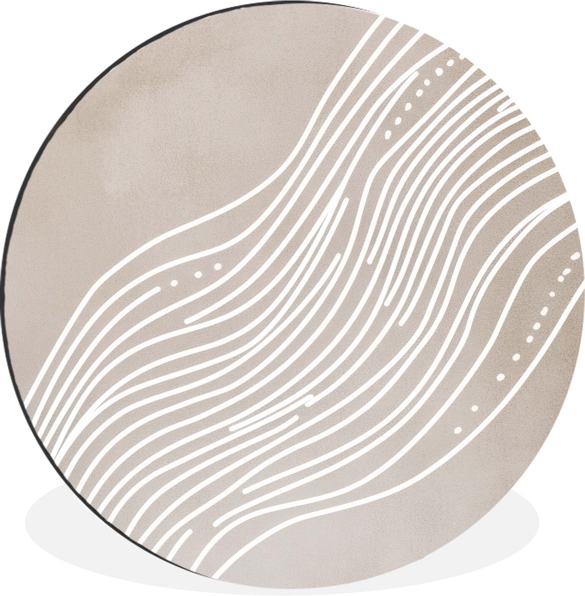 WallCircle Wandcirkel - Muurcirkel - Golvende lijnen - Vloeiend - Zandkleurig - Aluminium - Dibond - 60x60 cm - Binnen en Buiten