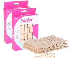 Sorbo Wasknijpers - Hout - 72 stuks (2x36)