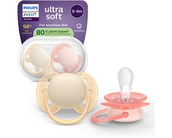 Philips Avent Ultra Soft – Superzachte siliconen fopspeen (0-6 mnd) – Voor gevoelige huid – 2 stuks - SCF091/38