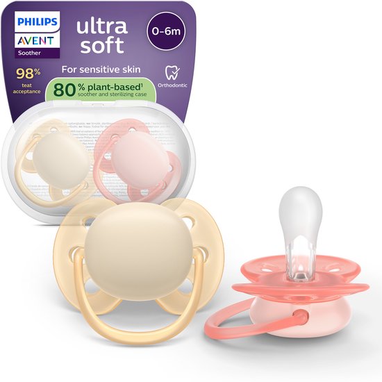 Philips Avent Ultra Soft – Sucette en silicone ultra douce (0 mois) – Pour peaux sensibles – Lot de 2 – SCF091/38