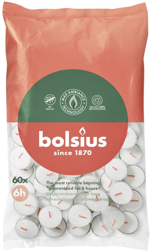 Bolsius Theelichten – 6 uur brandduur – Zak van 60