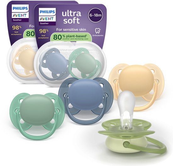 Philips Avent Ultra Soft – Sucette en silicone ultra douce (6-18 mois) – Pour peaux sensibles – Lot de 4 – SCF091/53