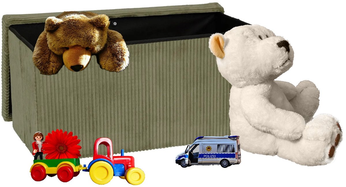 Atmosphera Speelgoed en spullen opbergkist - opvouwbaar - groen - MDF/polyester - 76 x 38 x 38 cm - waar je ook op kan zitten
