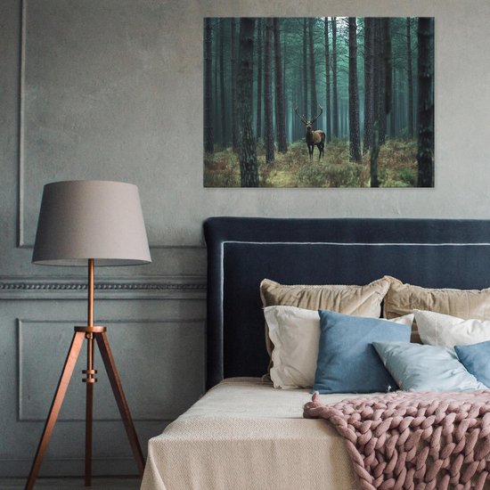 WALLARENA - Peinture sur toile - 120x80 cm - image d'un cerf dans la nature, forêt, parfait pour la chambre, le salon et la cuisine