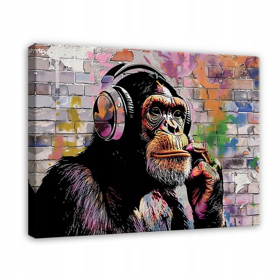 WALLARENA - Canvas schilderij - 100x70 cm - Banksy aap graffiti street art modern