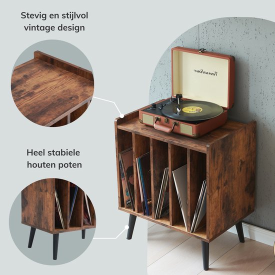 ACAZA LP Opbergsysteem - LP Houder - Vintage Bruin - 56,5 x 39 x 66 cm (L x B x H) - Platenspeler Meubel - Vinyl Opbergsysteem - Platenrek - Platenkast - Platenhouder - 110 Platen — afbeelding 4